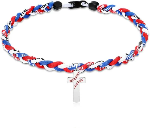 Glenmal Collar de béisbol para niños, de acero inoxidable, dije de titanio, trenzado, deportivo, regalo de béisbol para hombres y niños, 20 pulgadas
