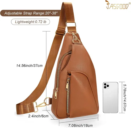 Miniatura 6 de JASGOOD Women Fanny Pack Crossbody Bags PU Leather Sling Bag Trendy Chest Bag for Women Travel,Dark Brown