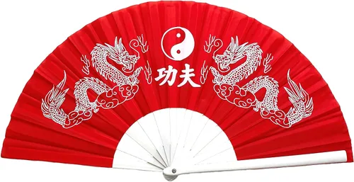 Miniatura 3 de Paquete de 2 abanicos de mano plegables grandes con dragones chinos para decoración del hogar, raves, festivales, conciertos, espectáculos - 13 Rojo