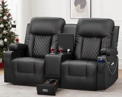 YONISEE Sofá reclinable grande de dos plazas, sofá reclinable con consola de almacenamiento, silla reclinable con puertos USB, 2 soportes para