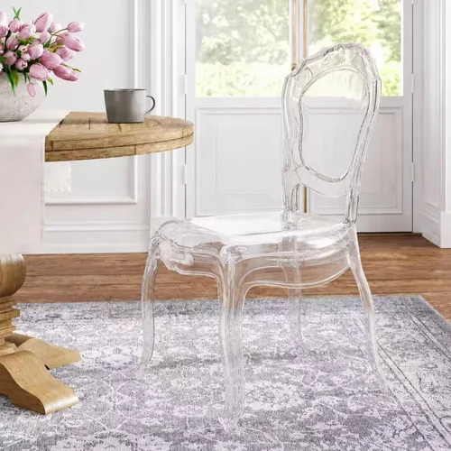 2xhome Juego de 2 sillas apilables de comedor fantasma | Silla transparente sin brazos | Estilo Louis Belle para cocina, patio, interior y exterior