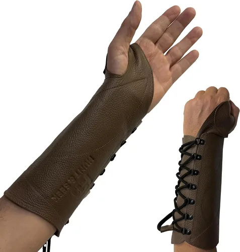 Protector de brazo de cuero hecho a mano para mujeres y hombres, protector ajustable y ligero para caza, tiro al blanco para jóvenes y adultos,