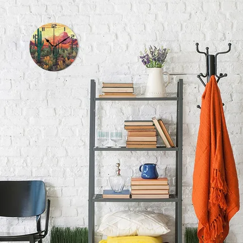 Miniatura 4 de Kigai Reloj de pared de cactus del desierto, silencioso sin tictac, funciona con pilas, reloj redondo para cocina, oficina, escuela, hogar decorativo