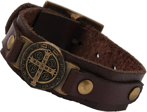 Miniatura 10 de Pulsera de Protección de Cuero Genuino Intercesión San Benito - Fabricada en Brasil