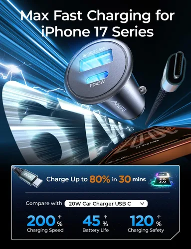 Miniatura 2 de AINOPE Cargador de coche de 67.5 W USB C de carga rápida, PD 45 W USB C cargador de coche carga rápida 【Mini y metal】 Adaptador de encendedor