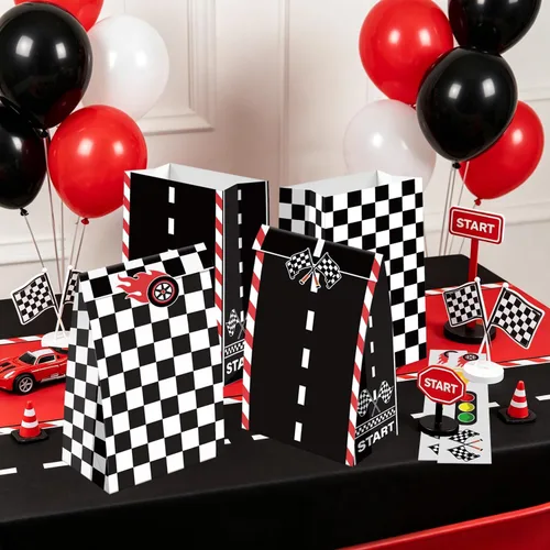 Miniatura 6 de XJLANTTE 20 bolsas de regalos para autos de carreras, bolsa de recuerdos de fiesta de autos de carreras con calcomanías, bolsas de papel de regalo a