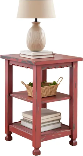 Alaterre Furniture Country Cottage - Mesita de noche rústica de granja, mesa auxiliar estrecha de 3 niveles con acabado desgastado desgastado,