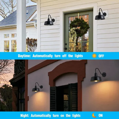 Miniatura 3 de Luz de Granero con Cuello de Ganso para Exteriores - Aplique de Pared Exterior para Casa de Campo, Sensor de Anochecer a Amanecer, Puerta Principal