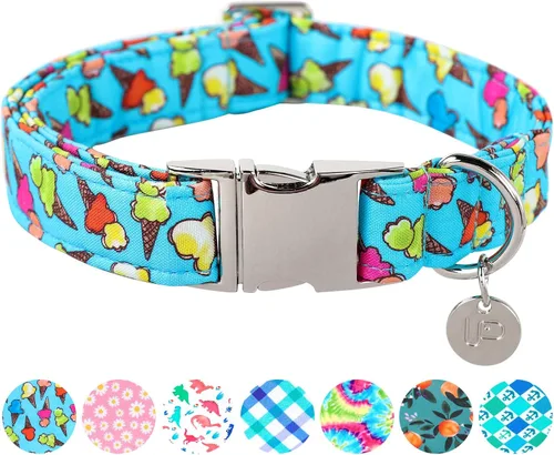 Miniatura 32 de Collar de perro de algodón de dinosaurio con hebilla de metal, collar de regalo para niñas o niños pequeños, medianos y grandes, lindos collares