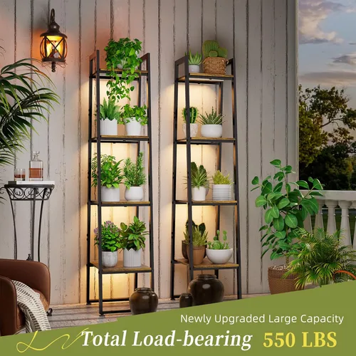 Miniatura 3 de Simple Trending - Soporte de metal alto de 4 niveles con luz de crecimiento, estante de escalera resistente para plantas de interior, soporte