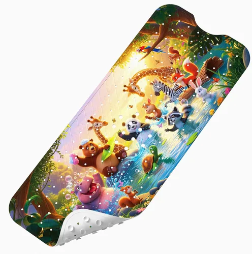 Miniatura 12 de Tapete de Baño para Bebé Mejorado con Dibujos Animados Antideslizante - 40"x16" Extra Largo Tapete de Bañera para Bebé Ecológico Duradero Tapete