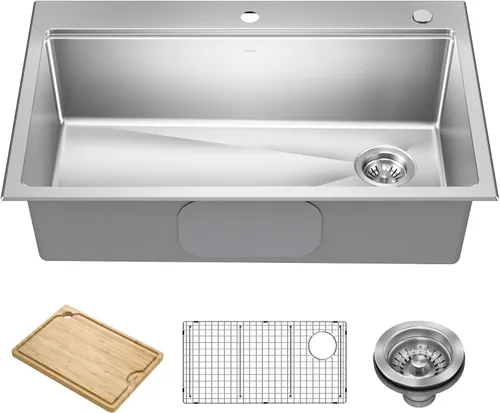 Miniatura 24 de KRAUS Fairlane KHT631-15 - Fregadero de cocina o bar, 15 pulgadas, montaje directo/superior, cuenco individual, de acero inoxidable de calibre 18
