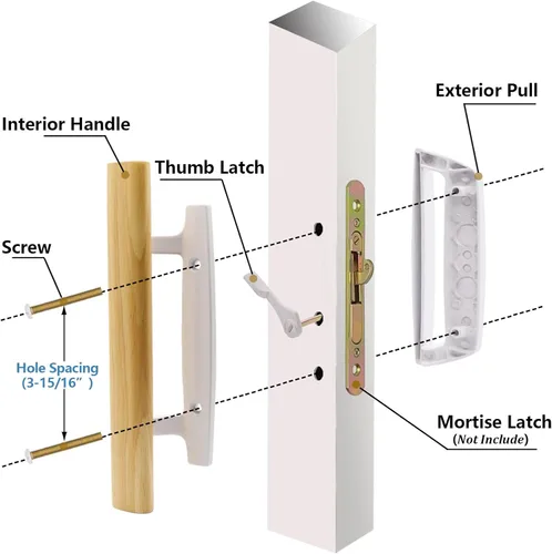 Miniatura 3 de Juego de reemplazo de manija de puerta corredera de patio de vidrio con manijas interiores de madera de roble y tirador exterior de zinc fundido a