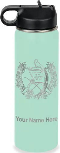 Miniatura 54 de LaserGram Botella de agua personalizada, bandera de Guatemala, acero inoxidable de doble pared aislada al vacío con popote superior, regalo grabado