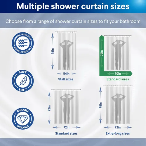 Miniatura 4 de CLOROX Cortina de ducha para baño con juego de forro de PEVA impermeable y liviano, tamaño estándar para baño, con imanes con peso y 12 ganchos
