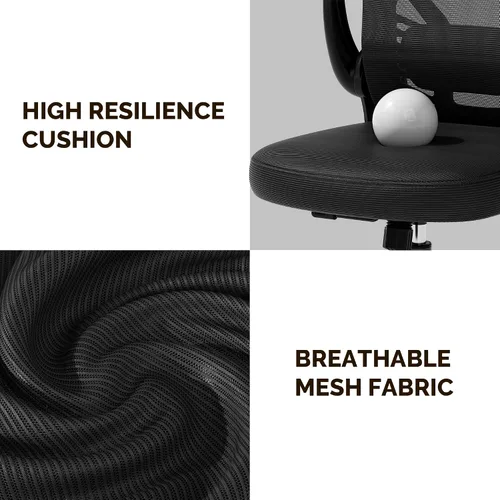 Miniatura 5 de Ollega Silla de escritorio para computadora con ruedas, silla de oficina de malla con brazos abatibles, soporte lumbar ajustable, silla de Negro