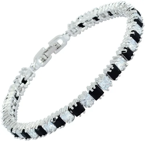 RIZILIA [Cubo de hielo] Pulsera de tenis chapada en oro blanco de 18 quilates con circonita cúbica multicolor de corte princesa, 7 pulgadas