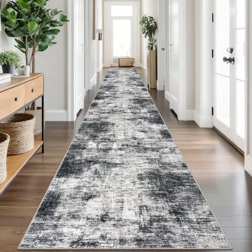 Miniatura 324 de IOHOUZE Alfombra pequeña abstracta de 2 x 3 pies, alfombra de entrada lavable para entrada interior, alfombras con respaldo de goma, alfombra gris