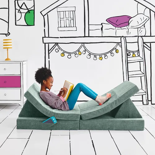 Miniatura 16 de Yourigami Sofá de juegos para niños y niños pequeños, sofá plegable convertible, diseño modular de espuma duradera, laguna azul Azul (Blue Lagoon)