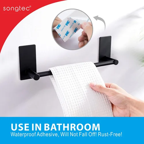 Miniatura 5 de Barra de Toalla Adhesiva Negra de 9 Pulgadas, Soporte de Toalla de Baño Adhesivo, Soportes de Toalla de Mano, Sin Perforación en la Pared - Negro