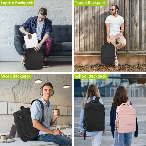 Miniatura 75 de Mochila de Viaje Snoffic para Mujer, Negro, 17 pulg.
