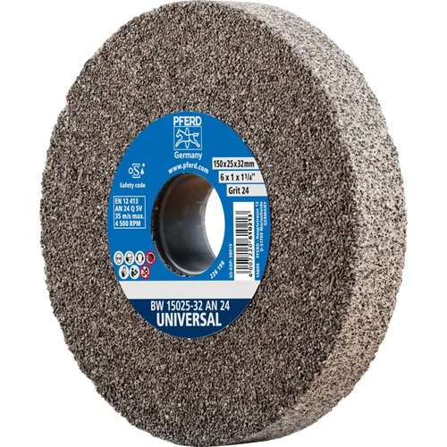 PFERD Muela abrasiva de banco vitrificado – Universal, 6" de diámetro, 1" de grosor, 1" cenador, grano 24, óxido de aluminio, para metalurgia