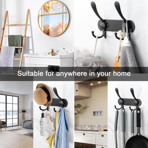 Miniatura 6 de NearMoon Perchero montado en la pared, paquete de 2 ganchos resistentes para toallas de baño, de acero inoxidable, gancho de metal para toallas