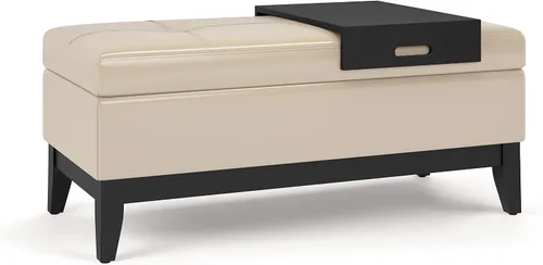 Miniatura 16 de SIMPLIHOME Oregon - Banco otomano de almacenamiento con bandeja, banco otomano rectangular de cuero vegano de 42 pulgadas de ancho, color marrón