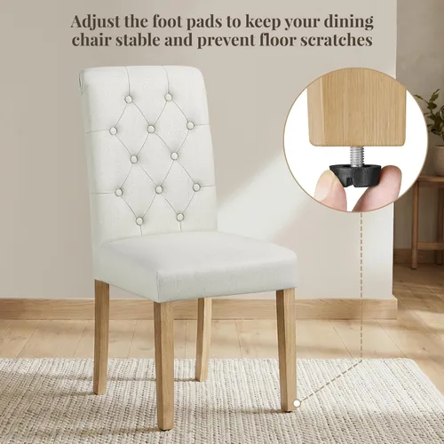 Miniatura 6 de Yaheetech Juego de 2 sillas de comedor tapizadas de tela con respaldo alto y patas de madera maciza para cocina, sala de estar, restaurante