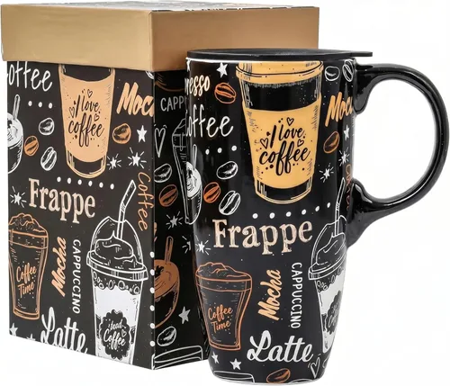 Miniatura 11 de Topadorn Taza de Cerámica para Café de Porcelana Latte Taza de Té con Tapa en Caja de Regalo 17oz, Flores Azules