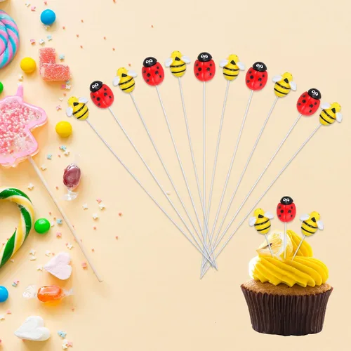 Miniatura 4 de 24 piezas de adornos para cupcakes de abejorro, figura pequeña de mariquita de resina, adornos para cupcakes de abeja, Oh Babee, decoraciones