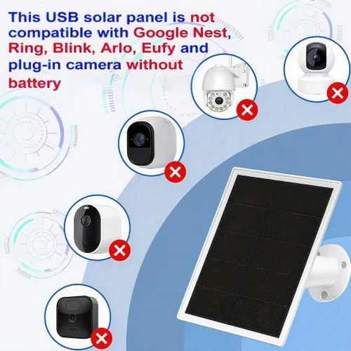 Miniatura 4 de Paquete de 2 paneles solares para cámara de seguridad con anillo, cargador de panel solar USB de 5 V de alta calidad IP65 impermeable, compatible