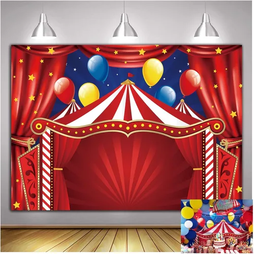 Miniatura 8 de Telón de fondo de carpa de circo roja Big Top temática de carnaval fiesta de cumpleaños fondo de fotografía para recién nacidos baby shower cabinas