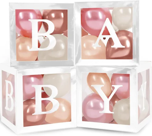 Miniatura 14 de Cajas para Baby Shower con Letras – Cajas Blancas con Globos Rosas y Blancos – Set de 44 Piezas para Revelación de Género y Decoración de Fiesta