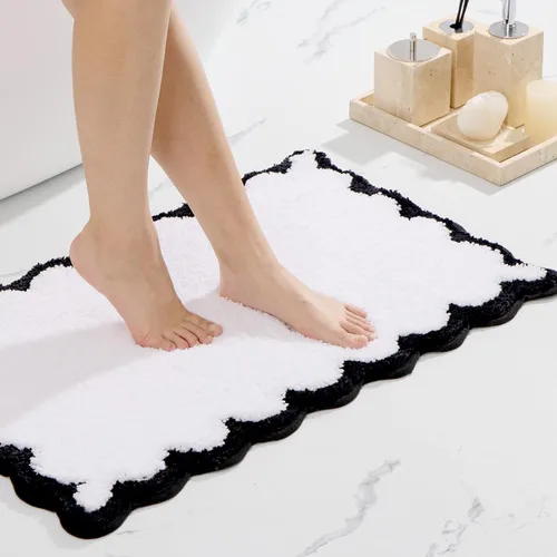 Miniatura 16 de ORTIGIA Pequeña y Linda Alfombra de Baño con Volados, Alfombras de Baño de Microfibra de Lujo en Blanco y Rosa, Antideslizante, Lavable, de Secado