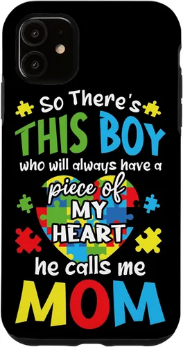 Funda para iPhone 11 Boy Calls Me Mom Heart Colorido Puzzle Autismo
