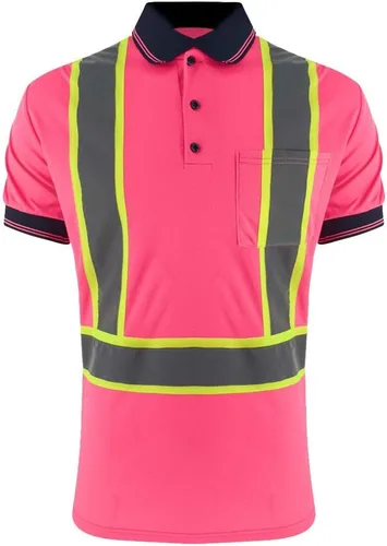 SMASYS Polo de seguridad - Construcción reflectante Hi-viz ropa de trabajo camisetas con bolsillos para mujeres y hombres Rosado