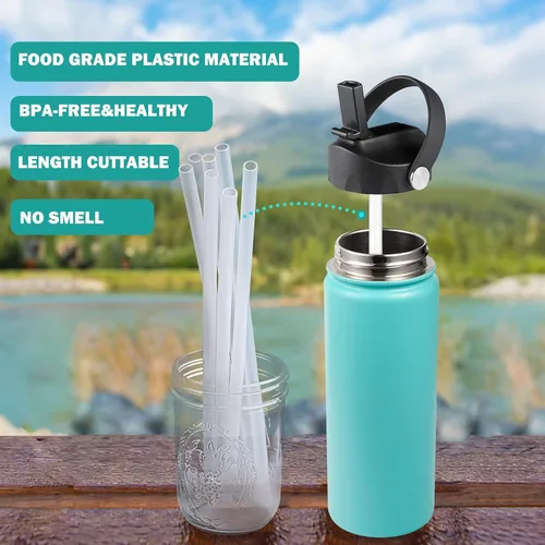 Miniatura 7 de HEYSKAY Popote reutilizable compatible con Hydro Flask botella de agua de boca ancha de 18 a 64 onzas con 2 cepillos para popotes, 6 popotes 6