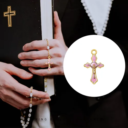 Miniatura 4 de 60 piezas/30 juegos de suministros para kits de fabricación de rosario, religion, cruz y medalla central, dijes de aleación, imagen de Jesús, Dorado
