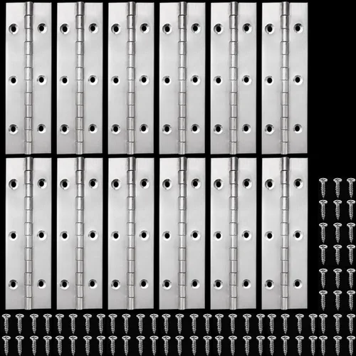 Paquete de 12 bisagras de piano de 6 pulgadas, bisagra continua de acero inoxidable de 1.2 pulgadas de ancho abierto con agujeros, bisagras de