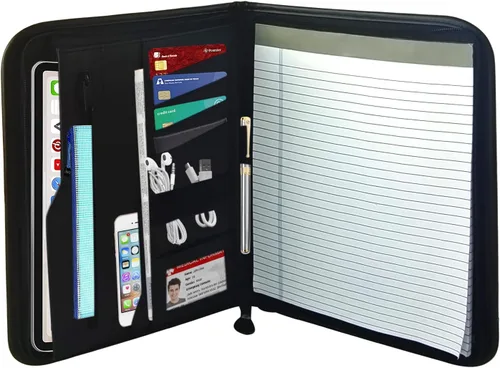 Boczif Padfolio - Organizador de carpetas de cartera planificador de cuero para hombres y mujeres organizador de cuadernos de negocios con bolsillo
