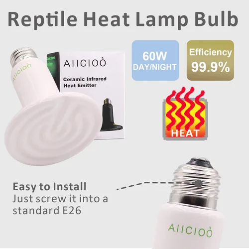Miniatura 4 de Bombilla de calor para reptiles, 60 W, emisor de calor de cerámica, sin daño, sin luz, lámpara de calentador infrarrojo para gallinero, lagarto