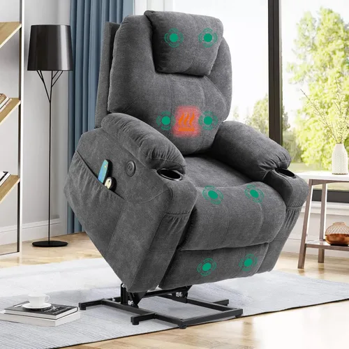 Miniatura 8 de VIVIJASON Silla reclinable eléctrica para personas mayores con calefacción por vibración, masaje de tela suave, con 2 controles remotos, puertos Azul