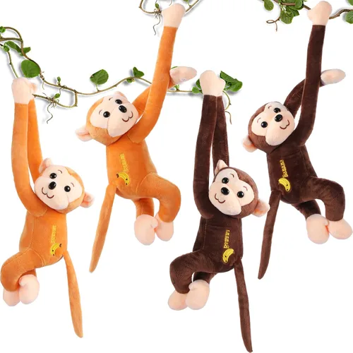 Aoriher Paquete de 4 monos de peluche colgantes de 17.8 pulgadas con cierres de gancho y bucle, regalos de juguetes de peluche para adultos,