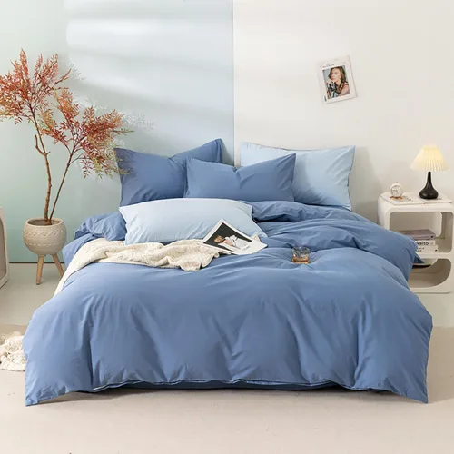 Miniatura 53 de Luxlovery Juego de edredón azul marino, tamaño King, de algodón, suave, transpirable, acogedor, con 1 funda de almohada color amarillo y 1 funda