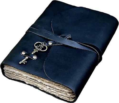 Miniatura 7 de Diario de cuero vintage – Papel vintage hecho a mano antiguo – Diario de llaves encuadernado de cuero para mujeres y hombres – Diario de libro