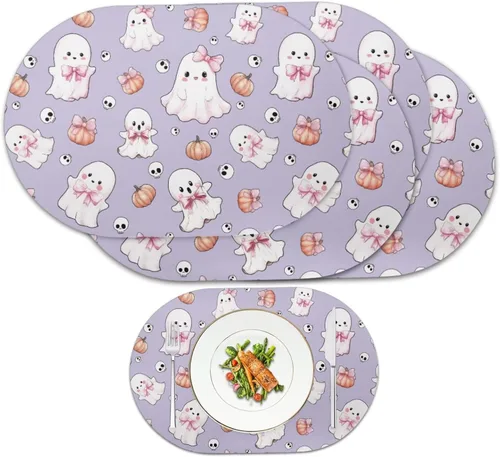 Miniatura 19 de Ghost Placemats Set of 2 Wipeable Faux Leather 12X18 Inch Waterproof Non-Slip Mats Spooky Table Decor Heat Resistant for Scary Dinner Party Fantasma