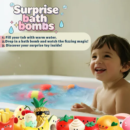 Miniatura 4 de Zippytots - Bombas de baño para niños con juguetes de comida en el interior, paquete de 16 surtidos de burbujas de baño sorpresa coloridas, bombas