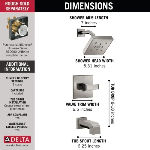 Miniatura 2 de Delta Faucet Ara 14 Serie T14467-SS - Juego alcachofa de ducha con pulverizador H2Okinetic, acero inoxidable (válvula no incluida), T14467-SS