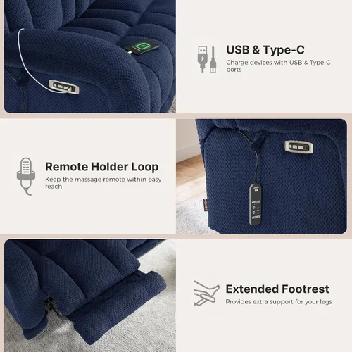 Miniatura 8 de MCombo 64.6" Oversized Reclining Loveseat with Heat and Massage, Zero Gravity Recliner Loveseat Sofa with Adjustable Headrest and Dual USB Charging